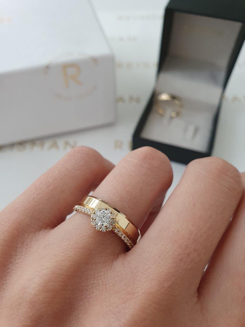 combinação de anel halo ring com aliança de casamento