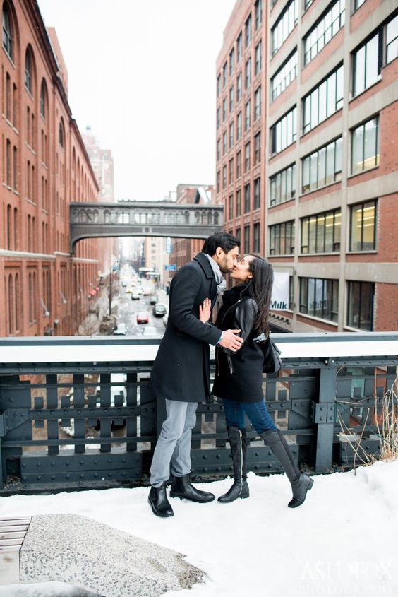 ensaio de noivado na neve no High Line